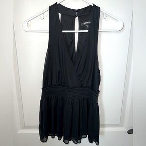EXPRESS Black Halter-Neck Sleeveless Smocked Peplum Blousd